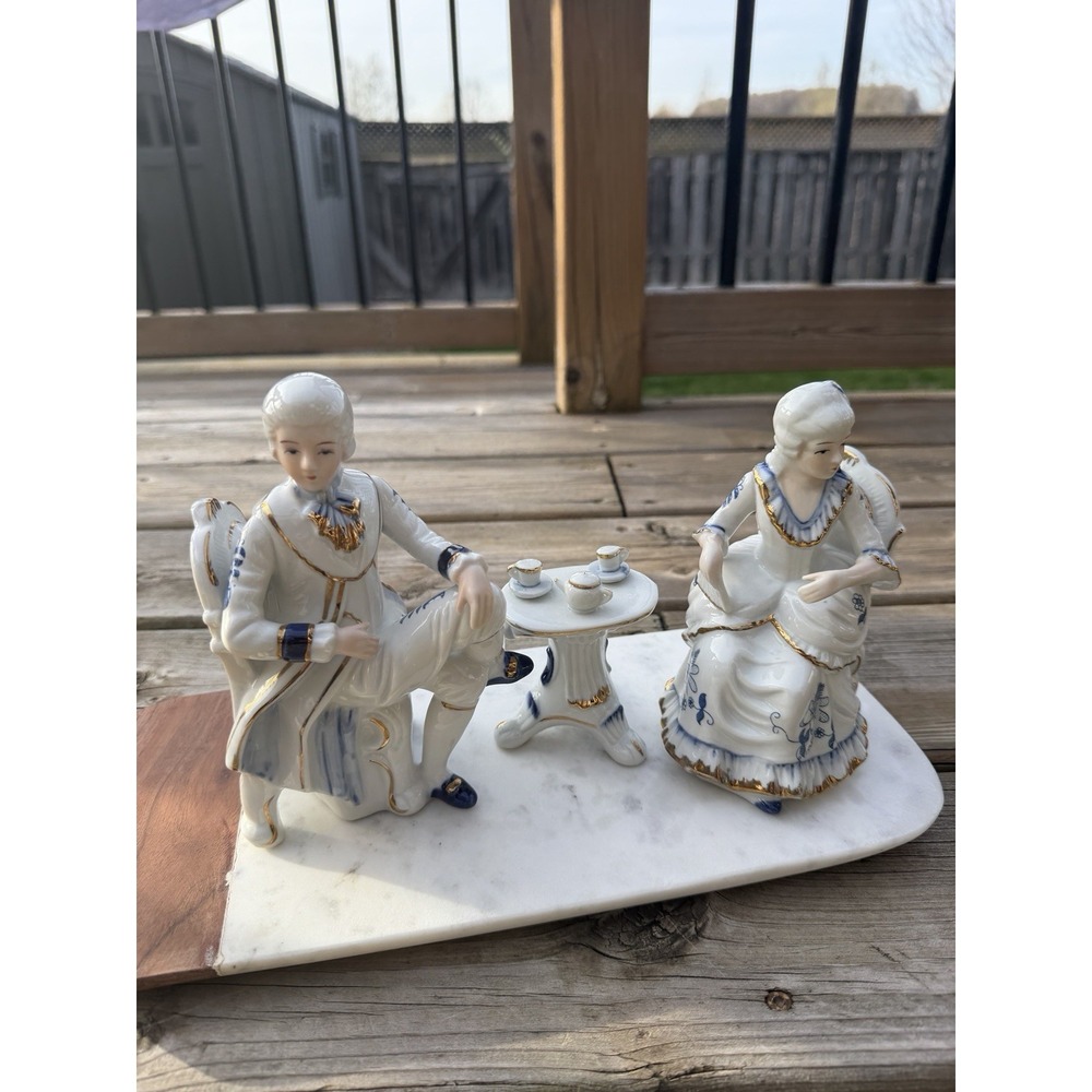 Dresden Porcelain Revival Figurine Tea Victorian Couple